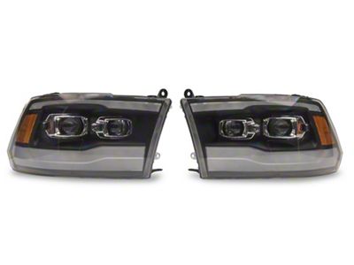 PRO-Series Projector Headlights; Black Housing; Clear Lens (13-18 RAM 1500 w/ Factory Halogen Projector Headlights)