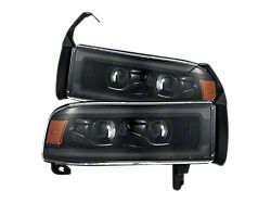 AlphaRex LUXX-Series LED Projector Headlights; Alpha Black Housing; Clear Lens (94-02 RAM 3500)