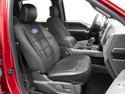 Sideless Seat Cover with Ford Logo; Black (Universal; Some Adaptation May Be Required)