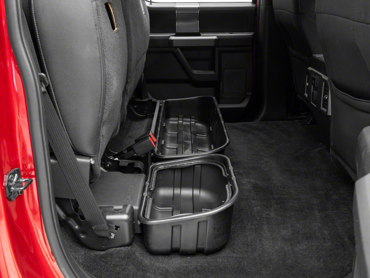 thumbnail interactive-video image 1 of Rear Under Seat Storage Organizer Box For 2009-2014 Ford F-150 SuperCrew Cab – Fits Models With Factory Subwoofer 1 of 3