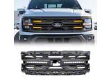 American Modified Armor Upper Replacement Grille with Amber Lights and Emblem Base; Matte Black (24-26 F-150 Tremor)