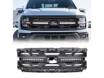 American Modified Armor Upper Replacement Grille with DRL Lights and Emblem Base; Matte Black (24-25 F-150 STX, Tremor, XLT)