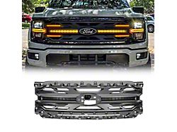 American Modified Armor Upper Replacement Grille with Smoked DRL, Amber Lights and Emblem Base; Matte Black (24-26 F-150 STX, XLT)