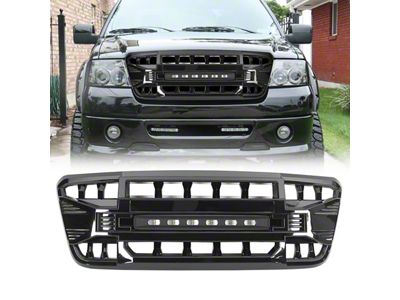 American Modified Armor Upper Replacement Grille with LED Off-Road Lights; Gloss Black (04-08 F-150)