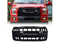 American Modified Armor Upper Replacement Grille with LED Off-Road Lights; Gloss Black (15-17 F-150, Excluding Raptor)