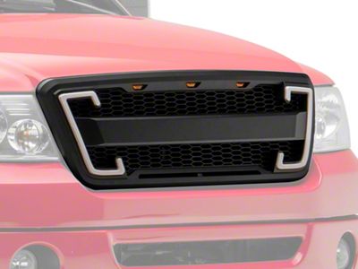 American Modified Raptor Style Mesh Upper Replacement Grille with DRL and Turn Signal Lights; Matte Black (04-08 F-150)