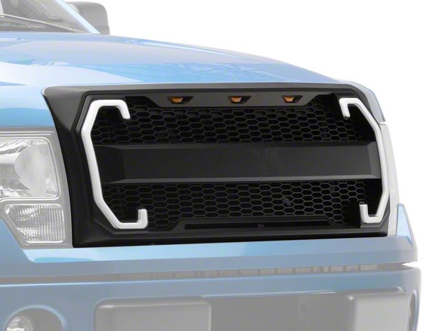American Modified Raptor Style Mesh Upper Replacement Grille with DRL and Turn Signal Lights; Matte Black (09-14 F-150, Excluding Raptor)