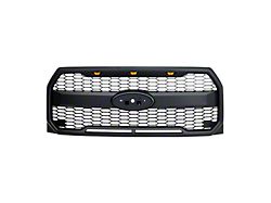 American Modified Raptor Style Upper Replacement Grille with Amber Lights and Emblem Holder; Matte Black (15-17 F-150, Excluding Raptor)