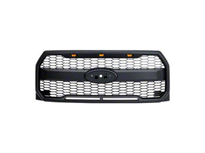 American Modified Raptor Style Upper Replacement Grille with Amber Lights and Emblem Holder; Matte Black (15-17 F-150, Excluding Raptor)