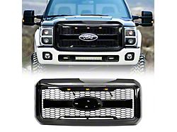 American Modified Armor Upper Replacement Grille with Emblem Base; Gloss Black (11-16 F-350 Super Duty)