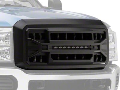 American Modified Armor Upper Replacement Grille with LED Off-Road Lights; Black (11-16 F-350 Super Duty)