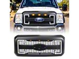 American Modified Raptor Style Mesh Upper Replacement Grille with Emblem Base, DRL and Turn Signal Lights; Matte Black (11-16 F-350 Super Duty)