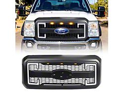 American Modified Raptor Style Mesh Upper Replacement Grille with Emblem Base, DRL and Turn Signal Lights; Matte Black (11-16 F-350 Super Duty)