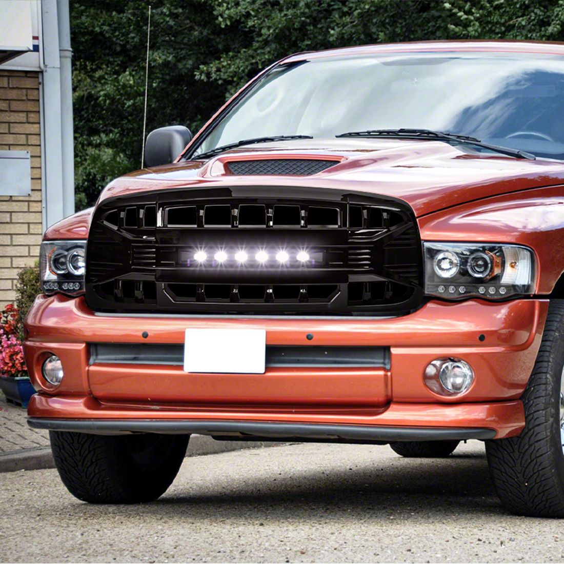 LEAVAN Black Honeycomb Grille With LED Lights & Letters For Dodge Ram 1500 2002-2005