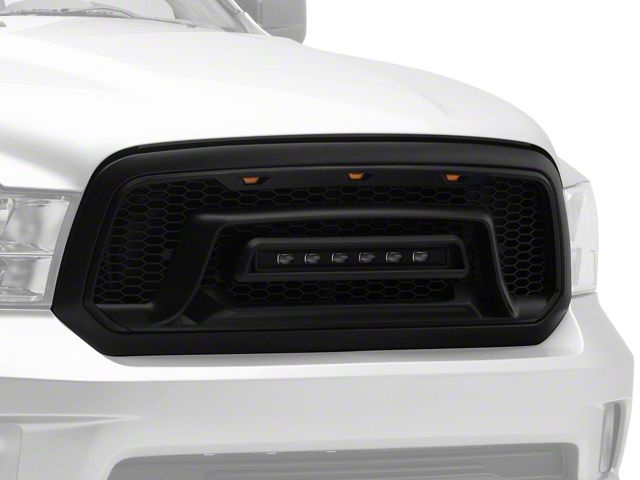 American Modified Armor Upper Replacement Grille with LED Off-Road Lights; Black (13-18 RAM 1500, Excluding Rebel)