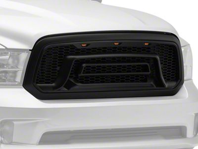 American Modified Rebel Style Upper Replacement Grille with Amber LED Lights; Matte Black (13-18 RAM 1500, Excluding Rebel)