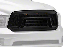 American Modified Rebel Style Upper Replacement Grille with Amber LED Lights; Matte Black (13-18 RAM 1500, Excluding Rebel)