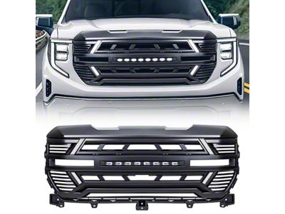 American Modified Armor Upper Replacement Grille with DRL Lights, LED Off-Road Lights and Camera Bracket; Matte Black (22-25 Sierra 1500)