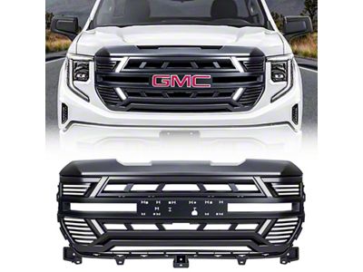 American Modified Armor Upper Replacement Grille with DRL Lights, Turn Signal Lights and Emblem Base; Matte Black (22-25 Sierra 1500)