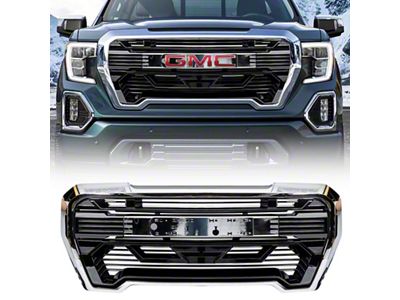 American Modified Armor Upper Replacement Grille with Emblem Base; Glossy Black and Chrome (19-21 Sierra 1500; 2022 Sierra 1500 Limited)