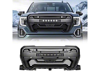 American Modified Armor Upper Replacement Grille with LED Off-Road Lights; Matte Black (19-21 Sierra 1500; 2022 Sierra 1500 Limited)