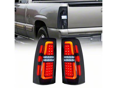 American Modified LED Tail Lights; Chrome Housing; Smoked Lens (01-02 Sierra 2500 HD)