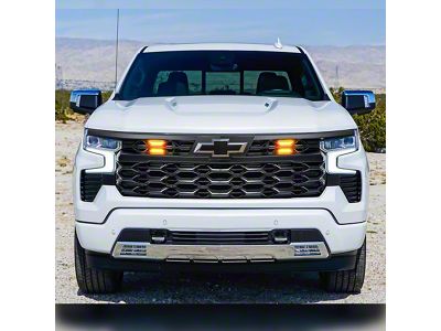 American Modified Armor Upper Replacement Grille with Amber Lights and Emblem Base; Matte Black (22-25 Silverado 1500, Excluding ZR2)