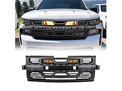 American Modified Armor Upper Replacement Grille with Amber Lights and Emblem Base; Matte Black (19-21 Silverado 1500 High Country, LT, LT Trail Boss, LTZ, RST; 2022 Silverado 1500 LTD High Country, LT, LT Trail Boss, LTZ, RST)