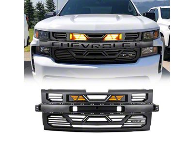 American Modified Armor Upper Replacement Grille with Amber Lights and Emblem Base; Matte Black (19-21 Silverado 1500 High Country, LT, LT Trail Boss, LTZ, RST; 2022 Silverado 1500 LTD High Country, LT, LT Trail Boss, LTZ, RST)