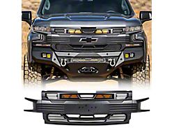 American Modified Armor Upper Replacement Grille with Amber Lights and Emblem Holder; Matte Black (19-21 Silverado 1500 High Country, LT, LT Trail Boss, LTZ, RST; 2022 Silverado 1500 LTD High Country, LT, LT Trail Boss, LTZ, RST)