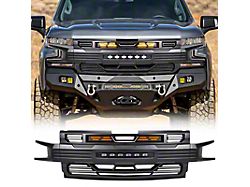 American Modified Armor Upper Replacement Grille with LED Off-Road Lights; Matte Black (19-21 Silverado 1500 High Country, LT, LT Trail Boss, LTZ, RST; 2022 Silverado 1500 LTD High Country, LT, LT Trail Boss, LTZ, RST)