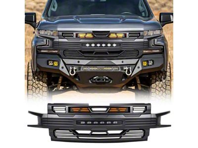 American Modified Armor Upper Replacement Grille with LED Off-Road Lights; Matte Black (19-21 Silverado 1500 High Country, LT, LT Trail Boss, LTZ, RST; 2022 Silverado 1500 LTD High Country, LT, LT Trail Boss, LTZ, RST)