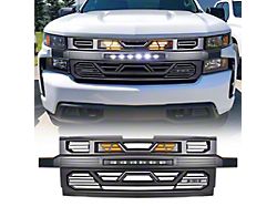 American Modified Armor Upper Replacement Grille with Amber Lights and Off-Road Lights; Matte Black (19-21 Silverado 1500 High Country, LT, LT Trail Boss, LTZ, RST; 2022 Silverado 1500 LTD High Country, LT, LT Trail Boss, LTZ, RST)