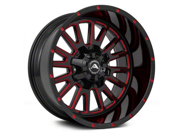 American Off-Road Wheels A105 Gloss Black Milled with Red Tint 6-Lug Wheel; 20x12; -44mm Offset (14-18 Silverado 1500)