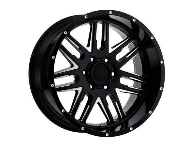 American Outlaw Wheels 12 Gauge Gloss Black Milled 8-Lug Wheel; 20x10; -18mm Offset (17-22 F-350 Super Duty SRW)