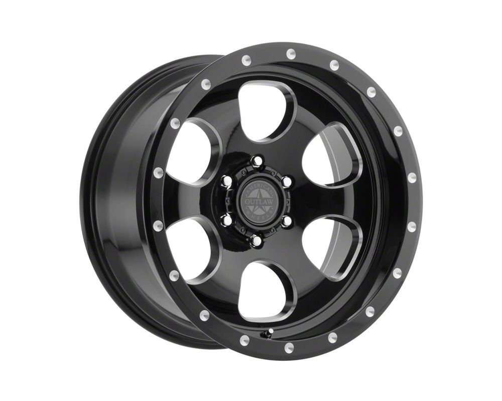 American Outlaw Wheels Ranger Gambler Gloss Black Milled 6-Lug Wheel ...