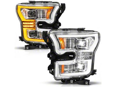 Anzo USA Full LED Plank Style Projector Headlights with DRL, Initiation and Sequential Turn Signal; Chrome Housing; Clear Lens (15-17 F-150 w/ Factory Halogen Headlights)