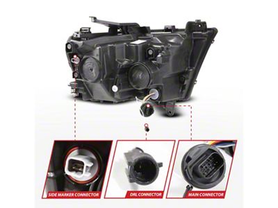 Anzo USA Full LED Projector Headlights with DRL, Initiation and Sequential; Black Housing; Clear Lens (19-24 RAM 1500 w/ Factory Halogen Headlights)