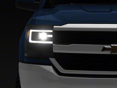 Anzo USA Plank Style Projector Headlights with Sequential Turn Signal; Black Housing; Clear Lens (16-18 Silverado 1500 w/ Factory HID Headlights)