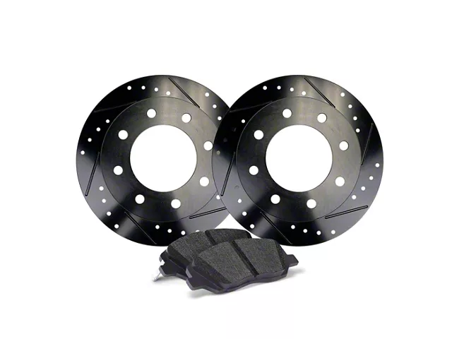 Apex One Elite Cross-Drill and Slots 8-Lug Brake Rotor and Friction Point Pad Kit; Rear (13-22 F-350 Super Duty SRW)