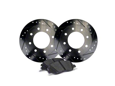 Apex One Elite Cross-Drill and Slots 8-Lug Brake Rotor and Friction Point Pad Kit; Front (11-12 4WD F-350 Super Duty SRW)