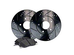 Apex One Elite Cross-Drill and Slots 5-Lug Brake Rotor and Friction Point Pad Kit; Rear (02-18 RAM 1500, Excluding SRT-10 & Mega Cab)