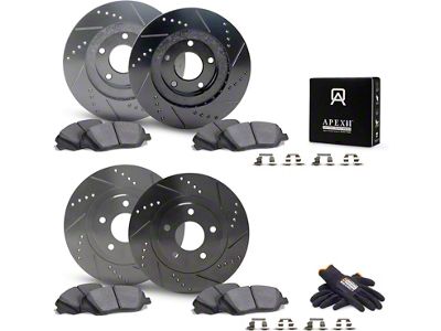 Apex One Elite Cross-Drill and Slots 8-Lug Brake Rotor and Friction Point Pad Kit; Front and Rear (19-25 RAM 3500 DRW w/ 8x165mm Bolt Pattern)