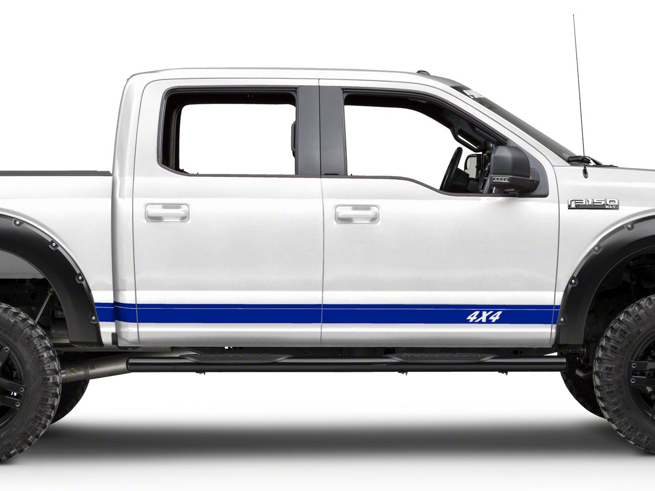 SEC10 F-250 Super Duty Rocker Stripes with 4x4 Logo; Blue T527976