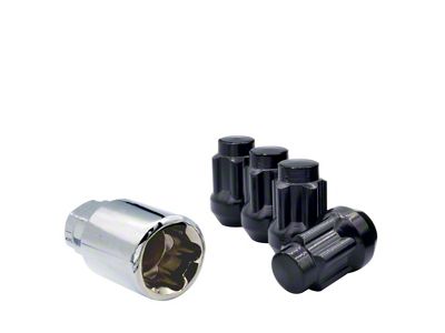 Black Bulge Acorn Lock Set for Aftermarket Wheels; 1/2-20; Set of 4 (87-04 Dakota)