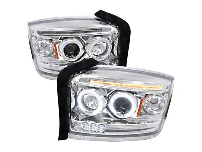 Dual Halo Projector Headlights; Chrome Housing; Clear Lens (05-07 Dakota)
