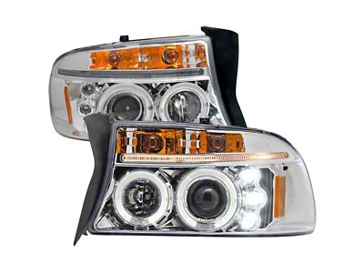 Dual Halo Projector Headlights; Chrome Housing; Clear Lens (97-04 Dakota)