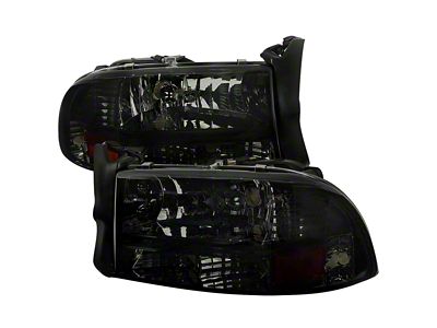 Factory Style Crystal Headlights with Amber Reflector; Chrome Housing; Smoke Lens (97-04 Dakota)