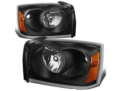 Factory Style Headlights with Amber Corner; Black Housing; Clear Lens (05-07 Dakota)
