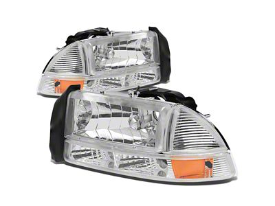 Factory Style Headlights with Amber Corner; Chrome Housing; Clear Lens (97-04 Dakota)
